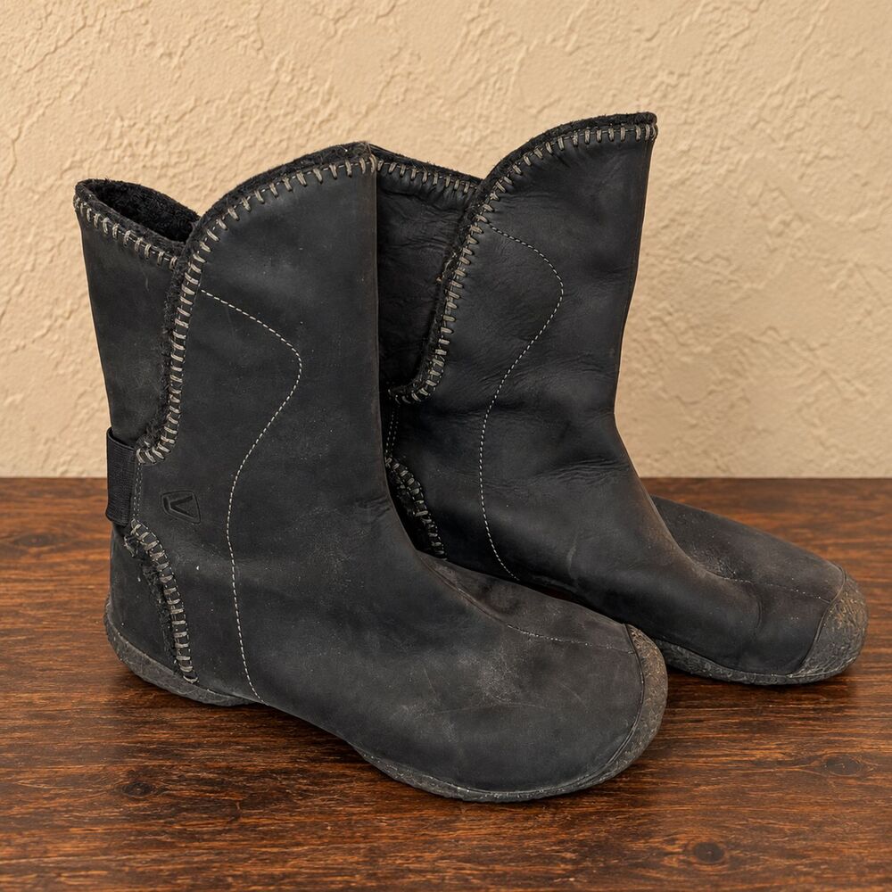 KEEN Womens 9 Black Leather Foldover Side Zip Mid Calf Boots Bern Baby Bern